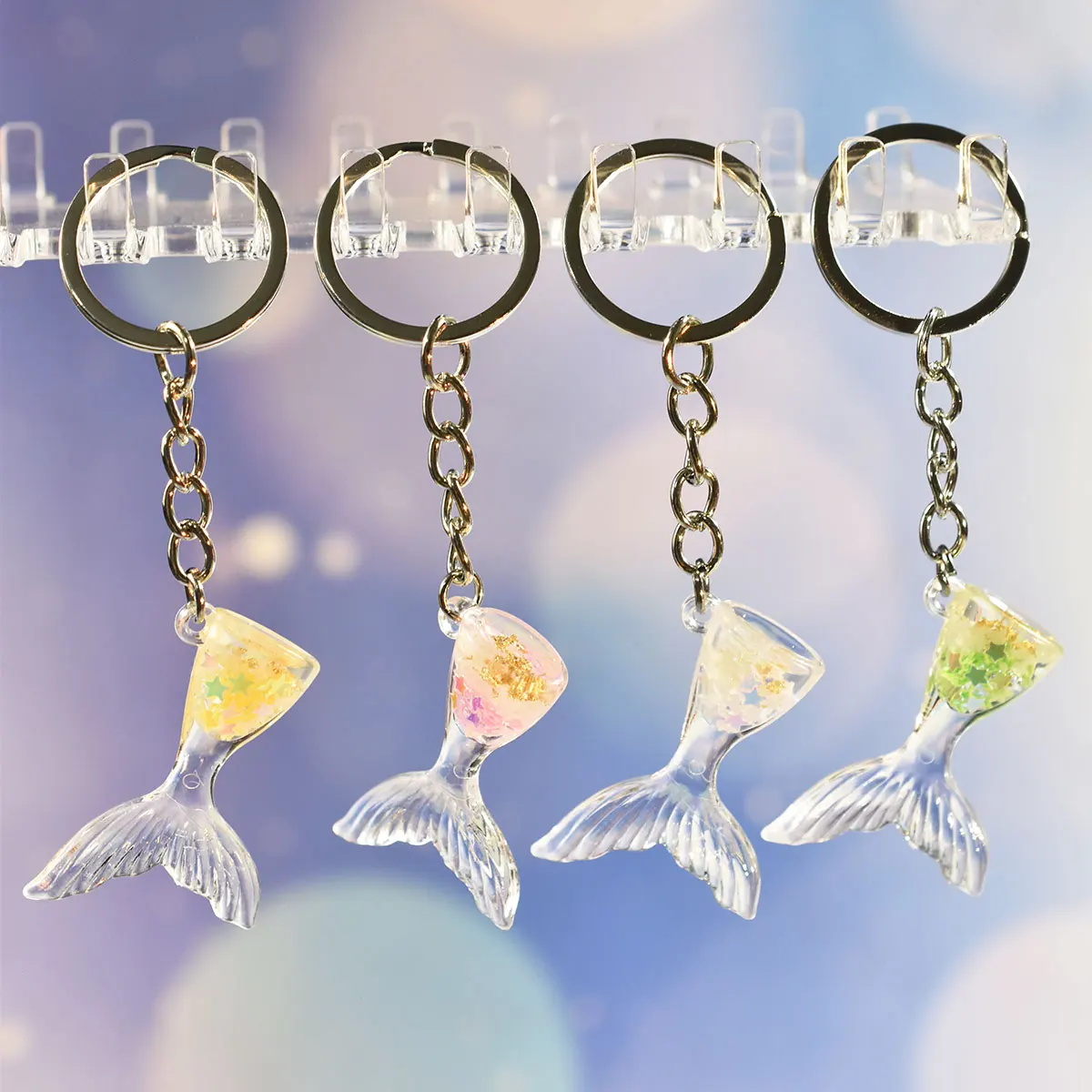 Shiny Transparent Fish Tail Pendant KeyChains Accessories Bag Jewelry Pendant Creative Birthday Gift Purse Key Chain