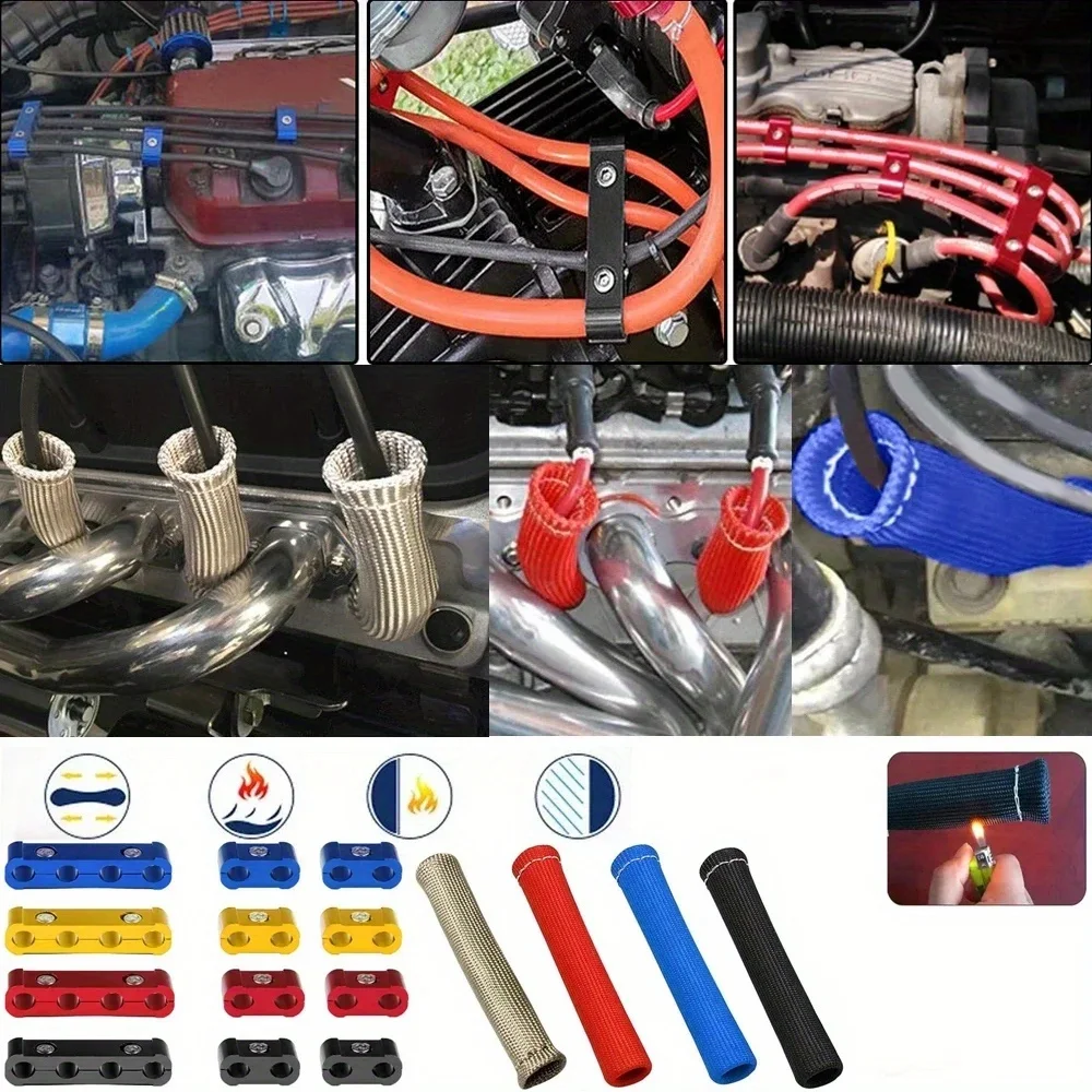 8pcs/set 1200 Degree Spark Plug Wire Boots Heat Shield Protector Sleeve 3pcs Spark Plug Wire Separator Line Ignition Cable Clip