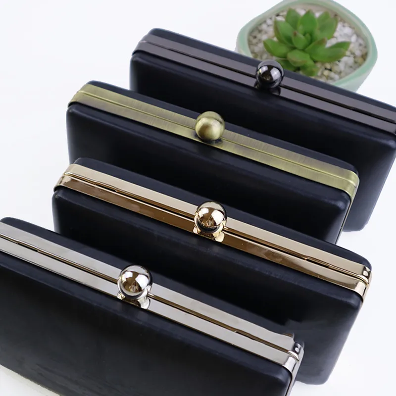 18X10 Cm Gold Color Metal Purse Making Supplies Frame With Black Plastic Box Clutch Bag Parts Accessories Handles For Handbags