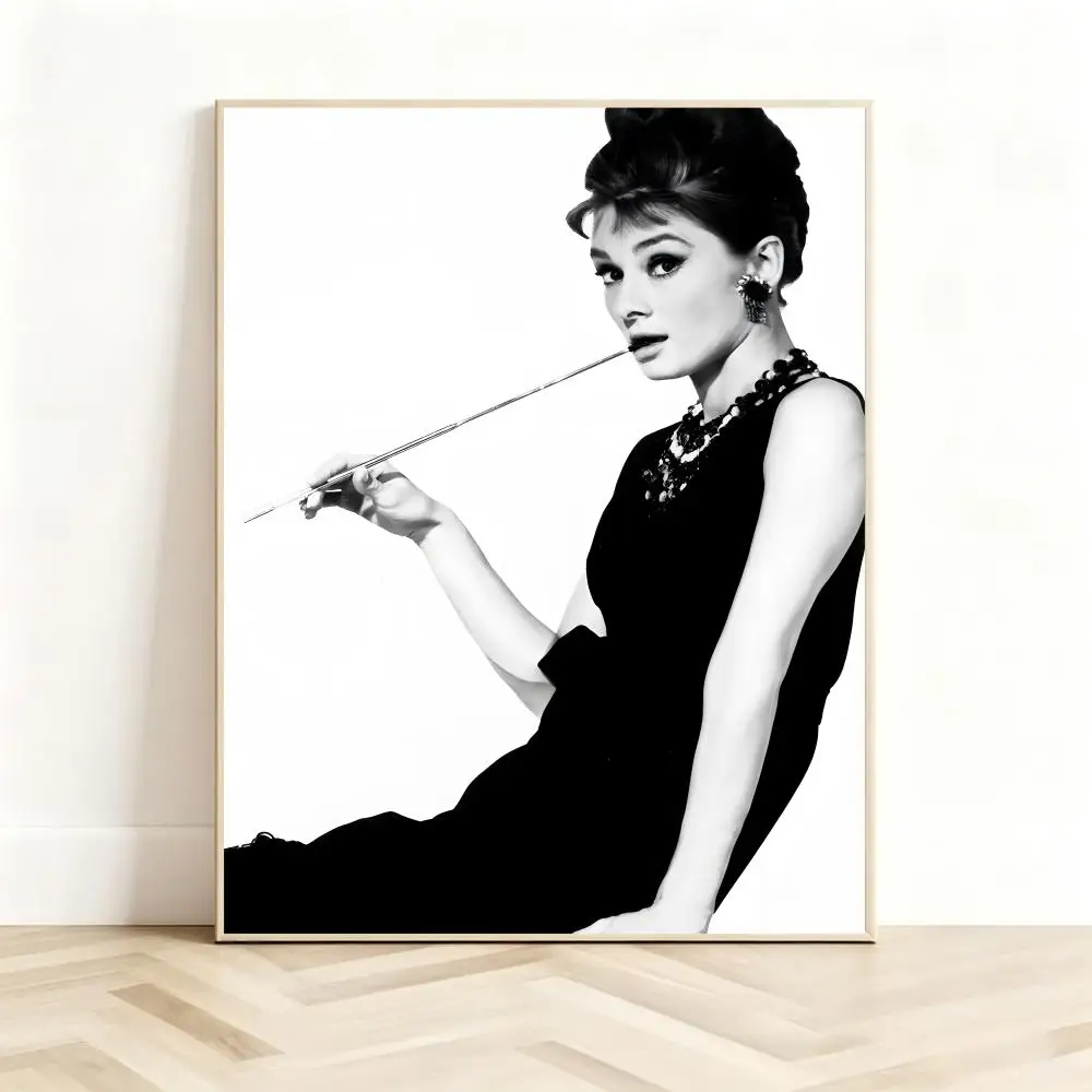 Classic Celebrity A-Audrey Hepburn Poster Classic Self-Adhesive PP Wall Sticker for Living Room Bar Decor Gift