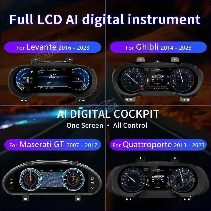 Smart LCD Instrument Cluster for Maserati Ghibli 2014-2023 High Resolution Speedometer Upgrade with MAP Navigation Display view 6