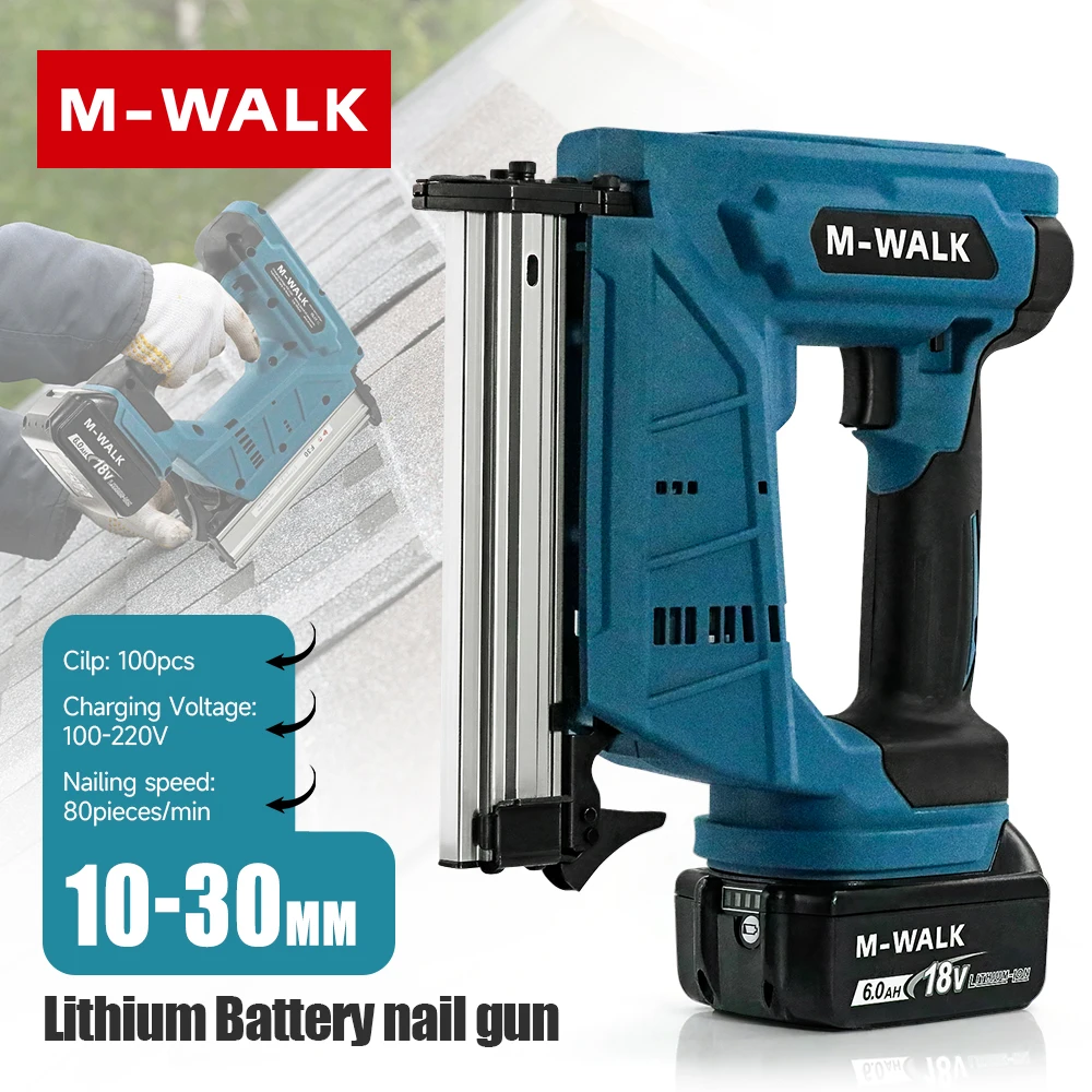 M-WALK 10-30mm Brushless Electric Nail Gun Depth Adjustment Nailer Stapler Cordless Stapler Framing For Makita 18V Battery Pin