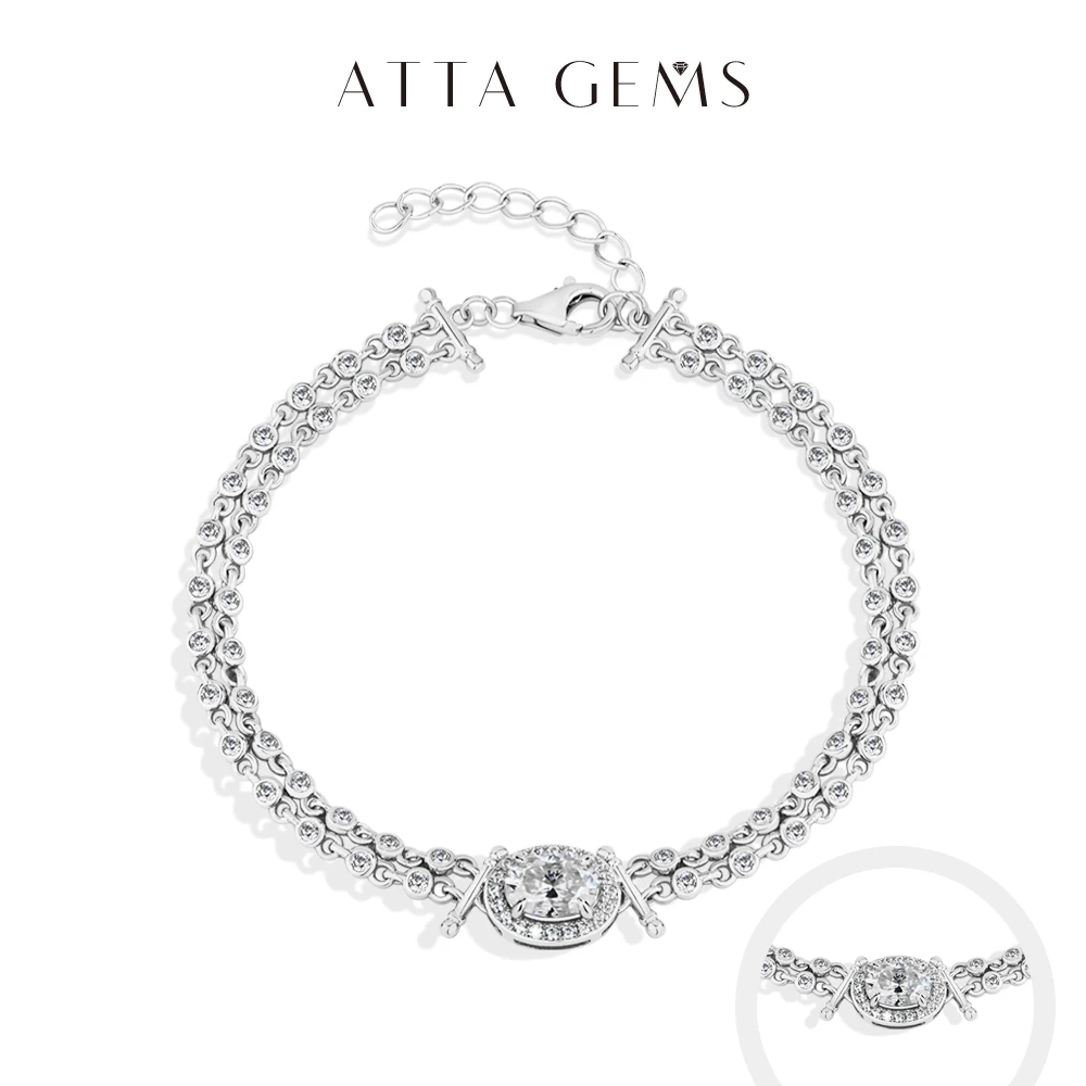 

ATTAGEMS Oval Cut 1ct Moissanite Women’s Bracelets 925 Sterling Silver Adjustable Bracelet Top Quality Engagement Party Jewelry