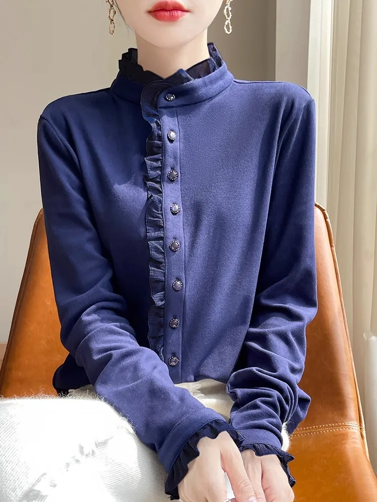 가을 겨울 양면 벨벳 스탠드 칼라 여성 슬림핏 따뜻한 탑 아우터웨어