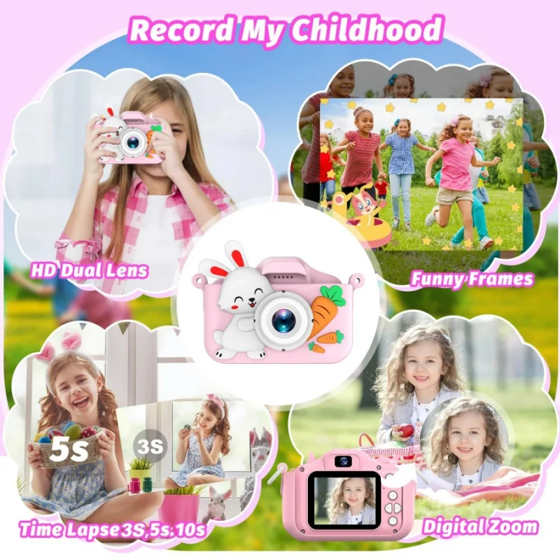 1pc 子供用カメラかわいいウサギニンジン録画と写真撮影 HD デュアルカメラミニおもちゃのカメラ誕生日ギフト音楽プレーヤー