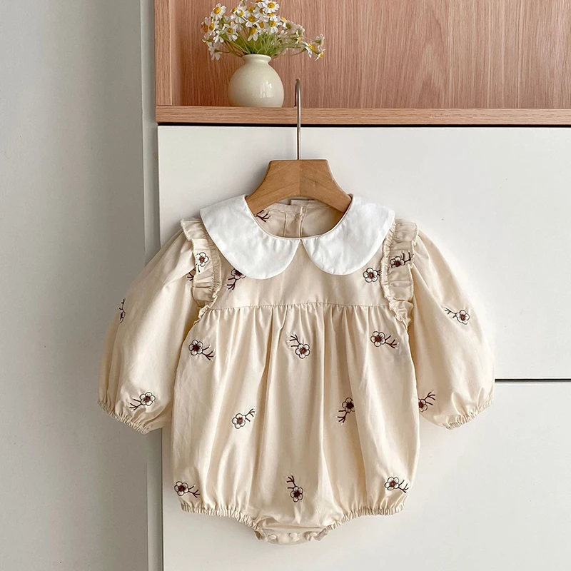 ملابس الخريف ملابس الأخت فتاة فستان الحفلات زهرة التطريز الدانتيل طوق الاطفال الأميرة الأسرة مطابقة فستان رومبير الطفل