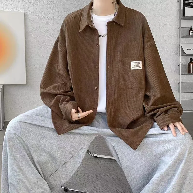 

Retro Japanese Sle Long Sve Corduroy irt Men's Spring Autumn Loose Fit Casual Haome Collar irt Jaet