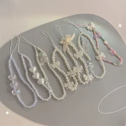 Pearl Bow Mobile Phone Lanyard DIY Handmade Beads Phone Strap Chain Pendant Earphone Case Hanging Rope For Xiaomi For IPhone