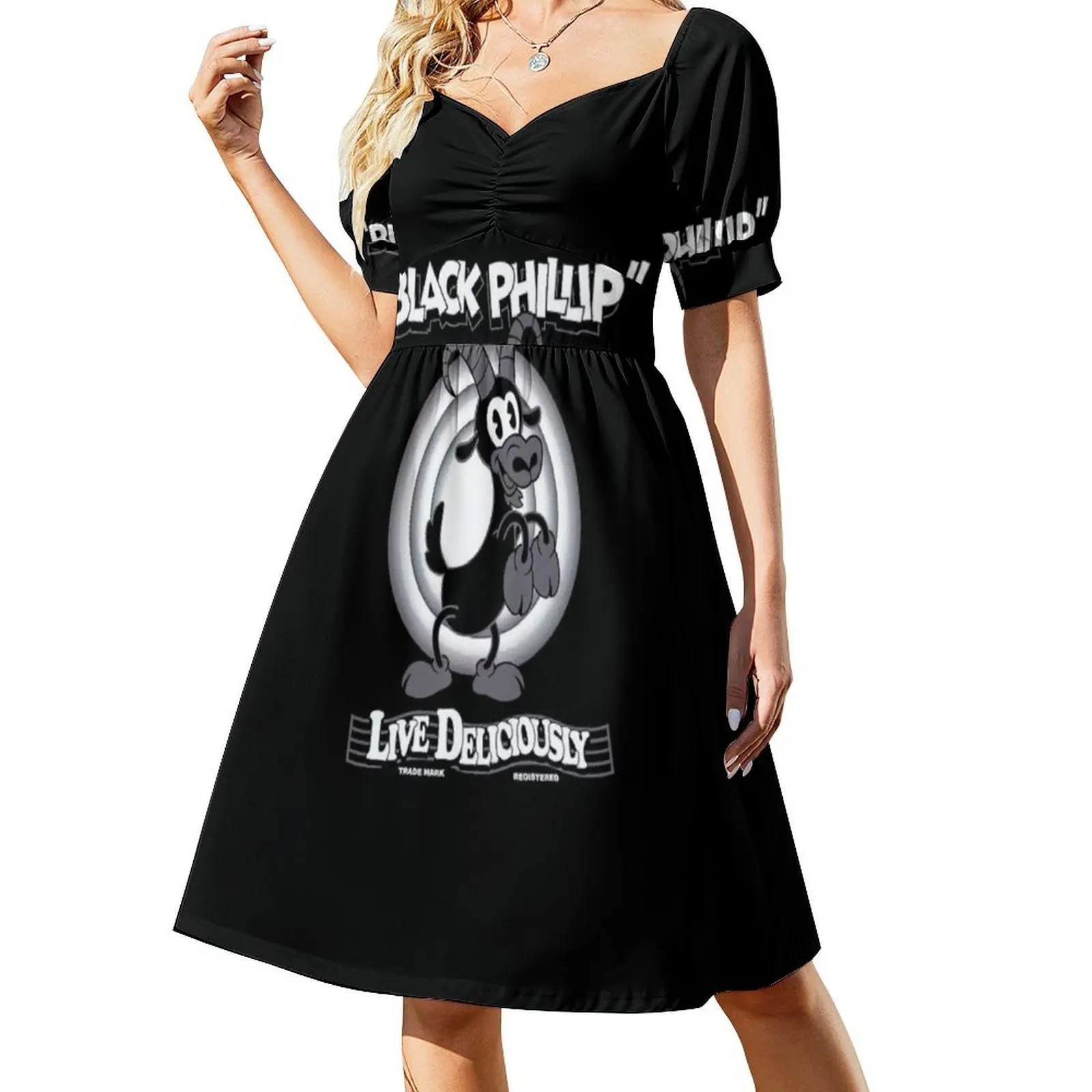 أسود فيليب خمر الكرتون الماعز غامض الساحرة لايف خمر فستان بوهيمي نفخة الأكمام أو خيارات بلا أكمام لفستان المرأة #3