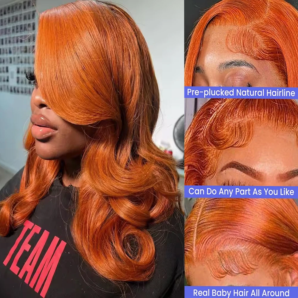 350 الزنجبيل البرتقالي قصير بوب شعر مستعار الجسم موجة 13x4 HD الدانتيل الشفاف الجبهة 200% الكثافة شعر بشري لعذراء شعر مستعار