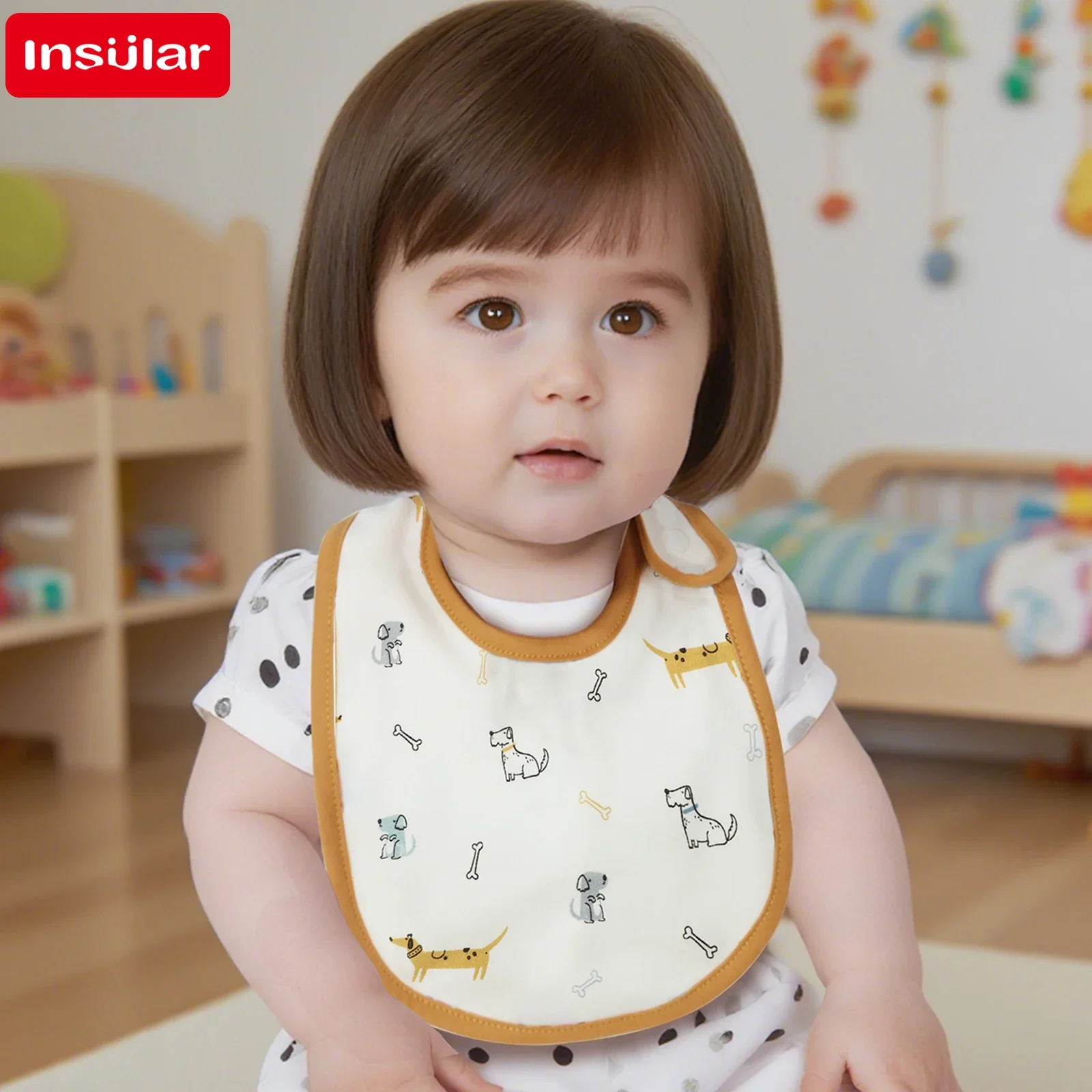 INSULAR 3 Layers Soft Cotton Baby Bib U Shape Adjustable Newborn Feeding Bib Infant Saliva Towel Burp Cloth