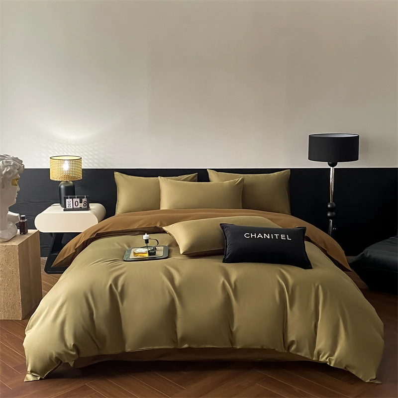50%Lycoell 50%Cotton Soft Silky Reversible Solid Color Bedding Set Single Twin Double Queen Duvet Cover Bed Sheet Pillowcases