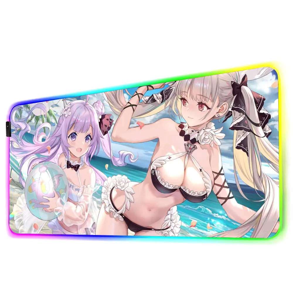 Alfombrilla de ratón de unicornio Azur Lane, alfombrilla de escritorio Rgb para Gamer, retroiluminación Led, configuración de alfombrilla de ratón, accesorios para juegos, alfombrilla de escritorio grande con retroiluminación