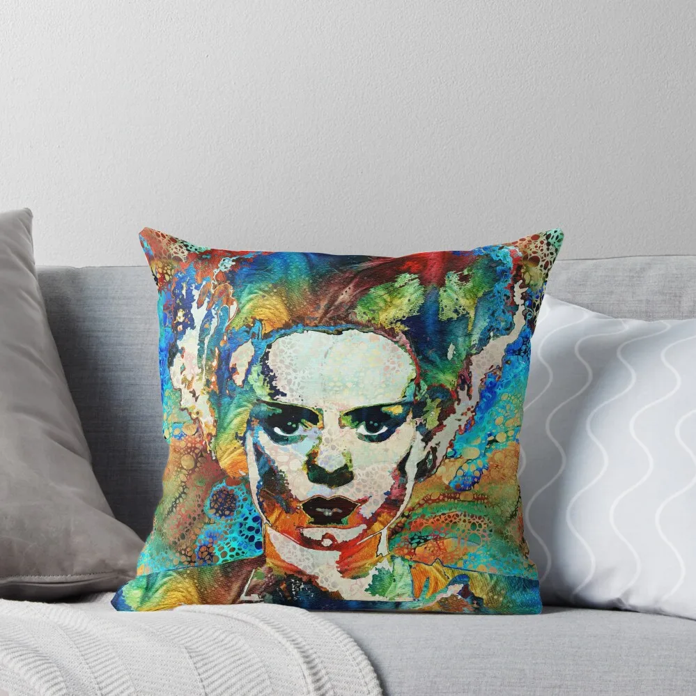 

Colorful Frankenstein Bride Monster Art By Sharon Cummings Throw Pillow Sofas Covers Custom Cushion pillow