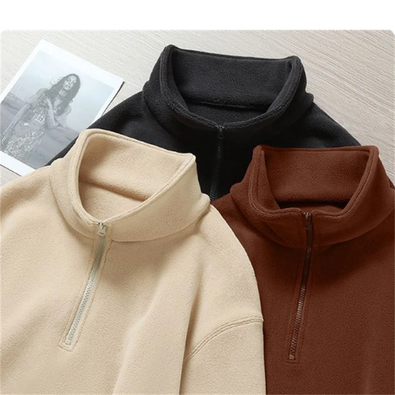 

Men Sweatshirt Autumn Winter Warm Polar Fleece Tops Solid Color Turtleneck Sweatshirts