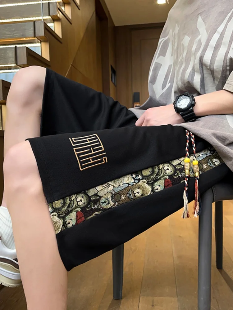 

Casual Summer Thin Embroidered Spor Men's orts Loose Straight Leg Five-Quarter Length Faionable Trendy Brand Leisure Pants