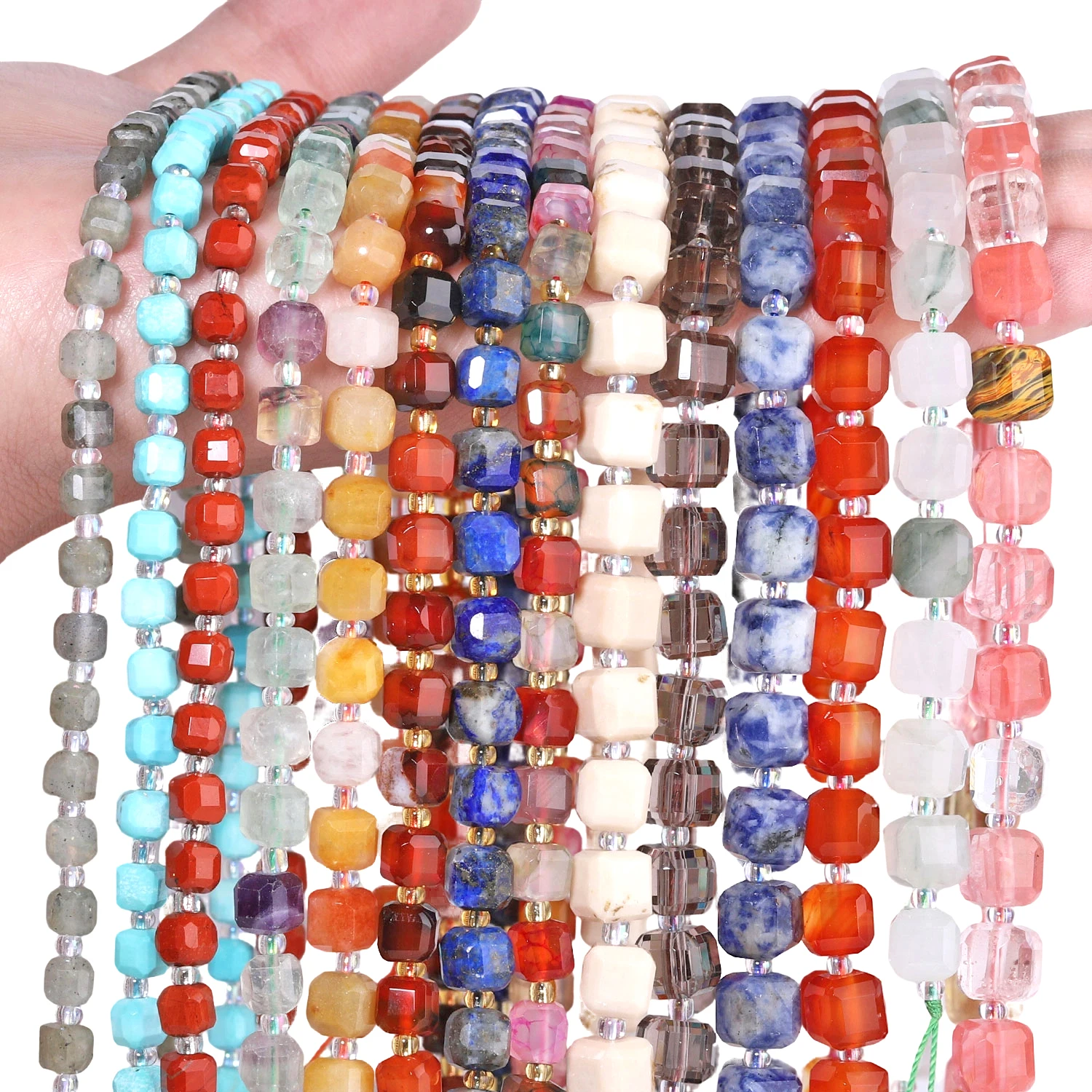 Natrual Stone 5-5.5mm 6.8-7.3mm 8-8.5mm Faceted Cube Beads Red Jasper Lapis Lazuli Smoky Quartz Kambaba Jasper Stone Beads