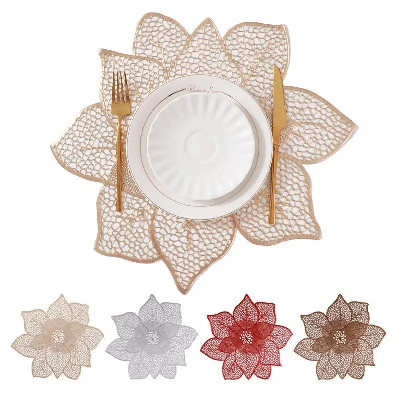 Metallic Lotus Flower Placemat Waterproof Heat Resistant Non Slip For Dining Table Wedding Party Decor - view 5