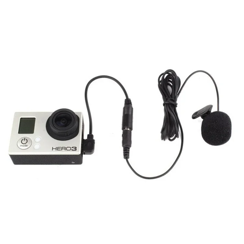 Microphone à pince actif avec mini adaptateur audio USB, câble micro pour Gopro fore3 3 + 4, kit d'accessoires pour caméra d'action, 3.5mm