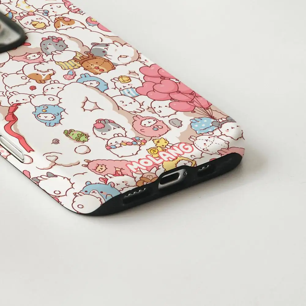 حافظة هاتف لهاتف آيفون 17 16 15 14 13 12 Pro Max Plus لامعة عالية الدقة بطبقة مزدوجة غلاف صلب سائل Kawaii Molangs