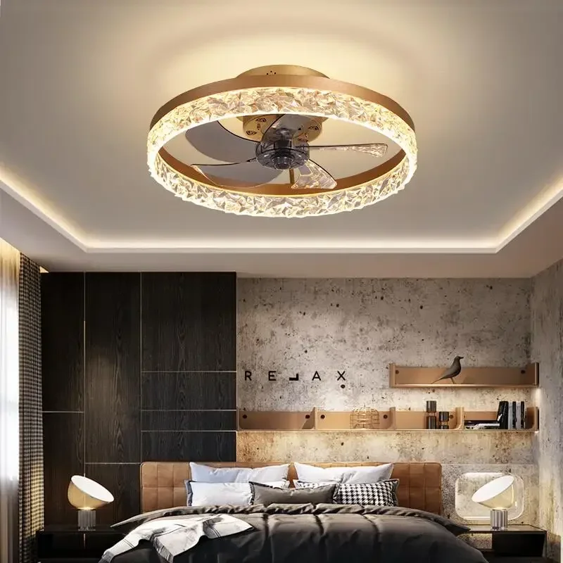 Round Crystal LED Ceiling Fan with Lights for Bedroom Living Dining Room With Remote Control Chandelier Fans With Lamp Fixtures