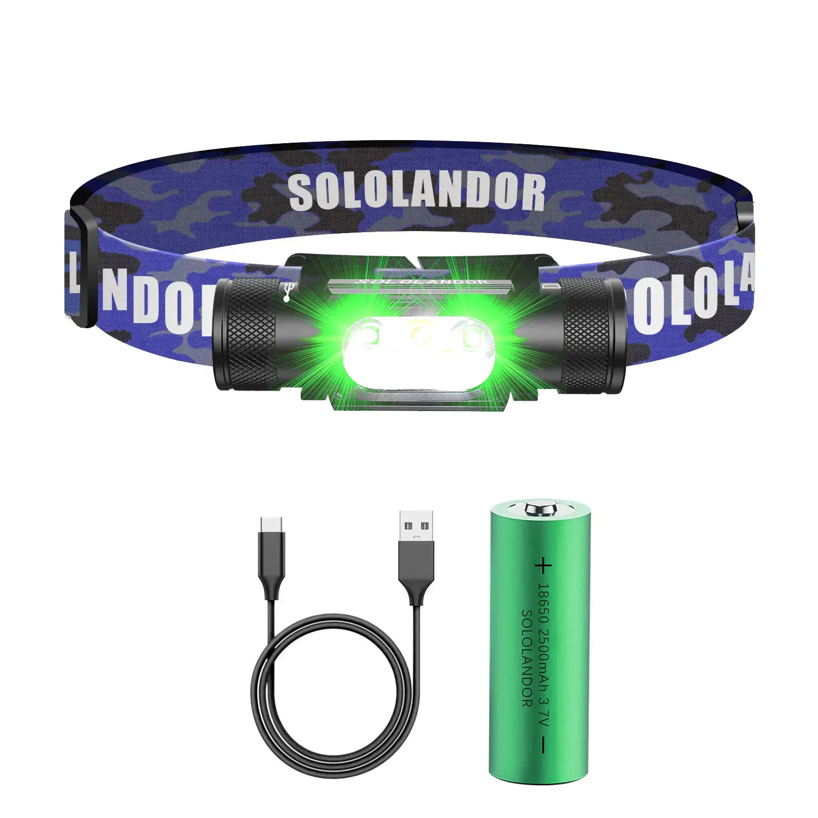 

SOLOLANDOR HD35BY-Green White Green LED 18650 Battery USB rechargeable Outdoor exploration lighting flashlight