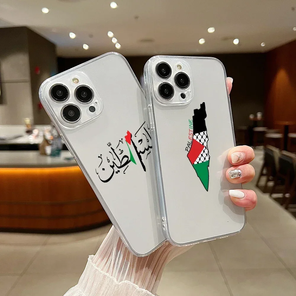 Palestine Flag Map Passport Phone Case For iphone 15 14 13 12 11 XS Pro Max Mini X XR 6 7 8 Plus SE20 Soft Silicone Transparent