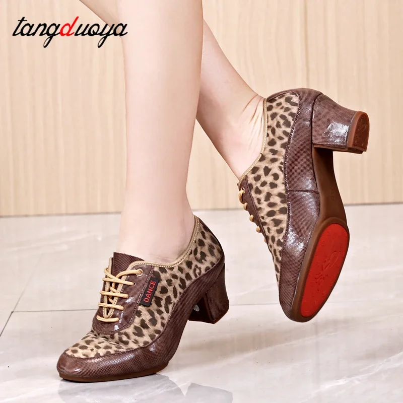 Leopardo treinamento moderno tango dança tênis sapatos de dança jazz feminino tênis balleoom salsa sapatos mulher salto alto 5cm