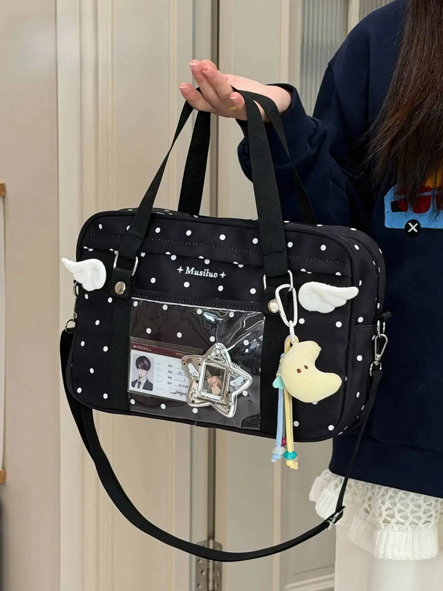 Y2K Comic Ausstellung Polka Dot Ita Schultertasche Messenger Bag Süße Mädchen Transparente Tasche DIY Anime Comic Display Umhängetasche – Detail 6