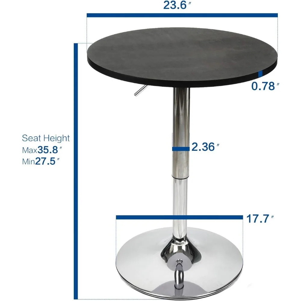 Bartafel en stoelen Zwart in hoogte verstelbaar rond pubbureau en 2 zwarte draaibare barkrukken op tegenhoogte voor eetkamer
