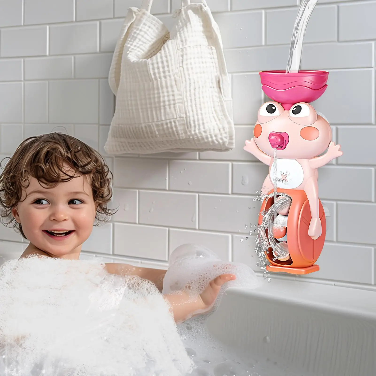 Tub Toys Waterfall Bathtub Toy Suction Cup Frog Shape Water Educational Game for Age 3 Boys Sensory Play Home Pool Travel Hotel