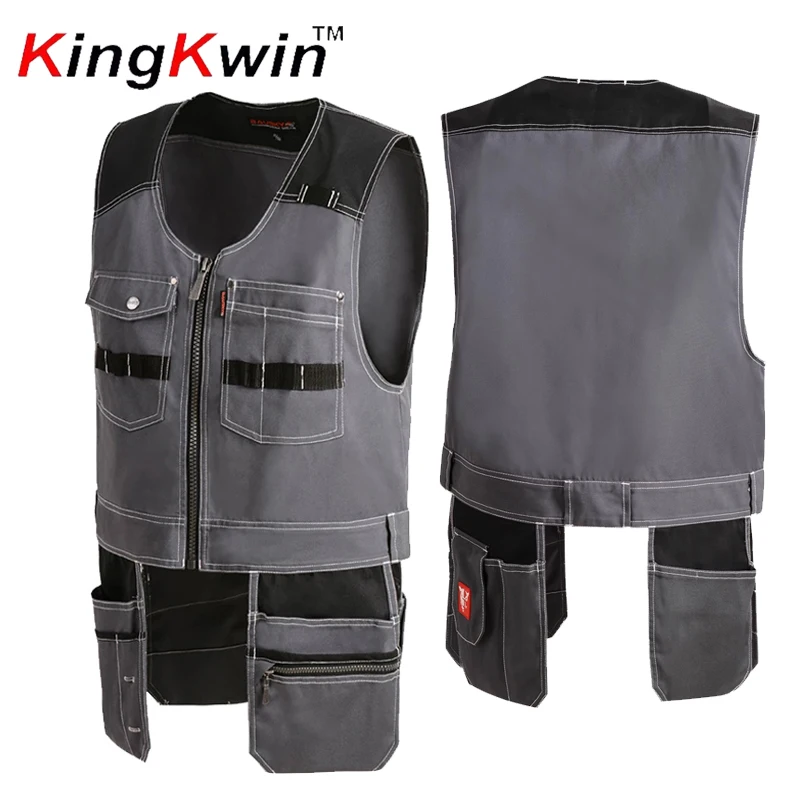 Men's Work Utility Tool Vest Workwear with Multiple Pockets Outdoor Waistcoat Vest for Maintenance Carpenter Men