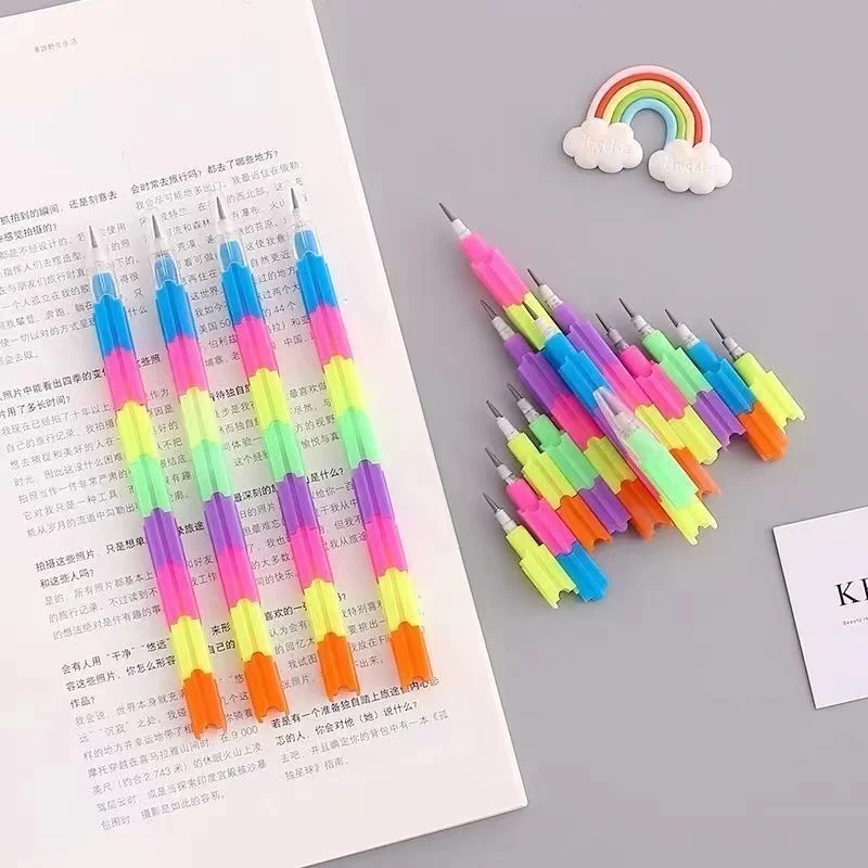 5pcs Stacker Swap Pencils Building Block Non-Sharpening Pencil Bullet pencil For Kids Gifts 14cm Colorful Wooden pens