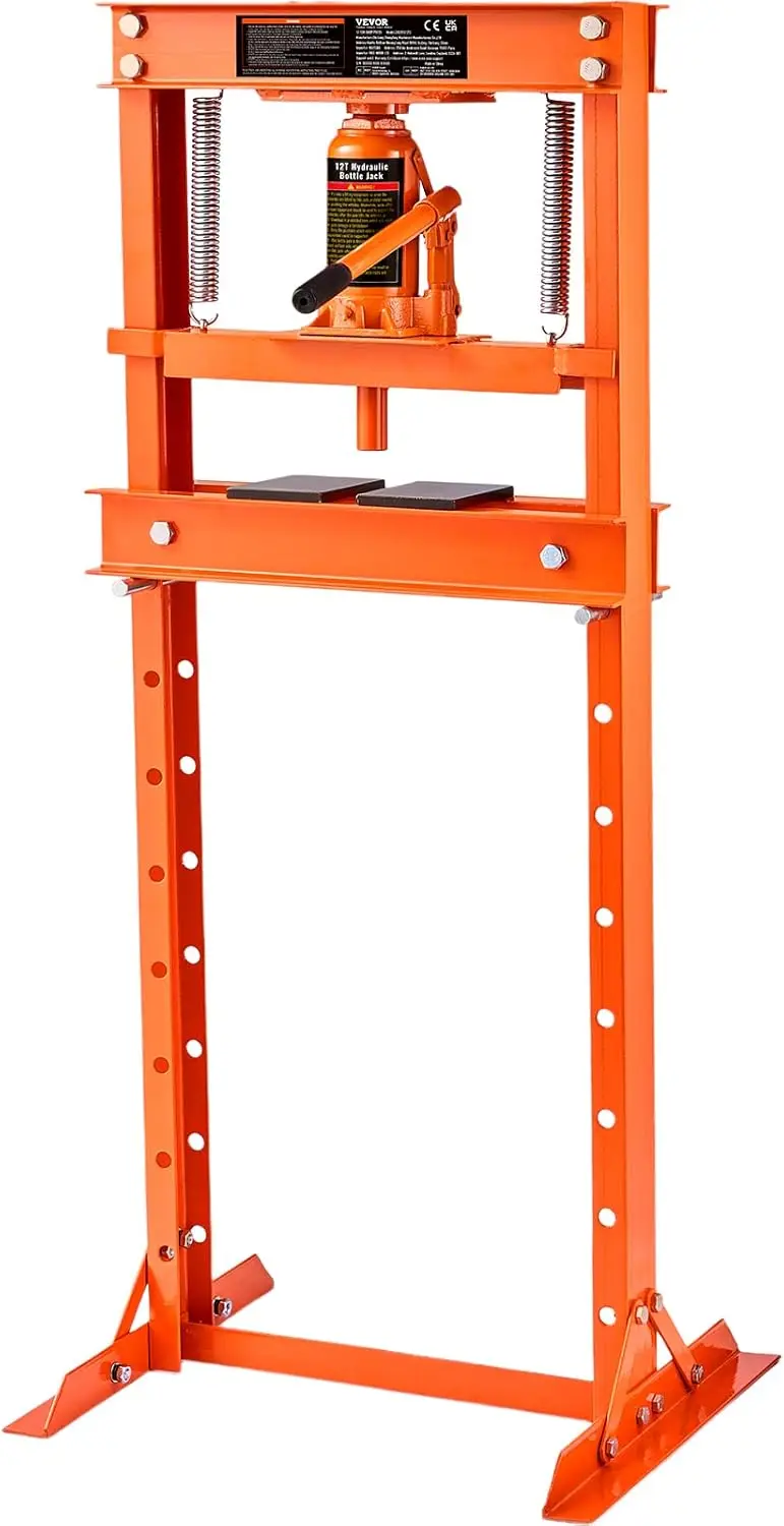 

Hydraulic Shop Press, 12 Ton/26000lbs, H-Frame, 4-Hold Adjustable Height, with Movable Plates, for Garage or Professional Users,
