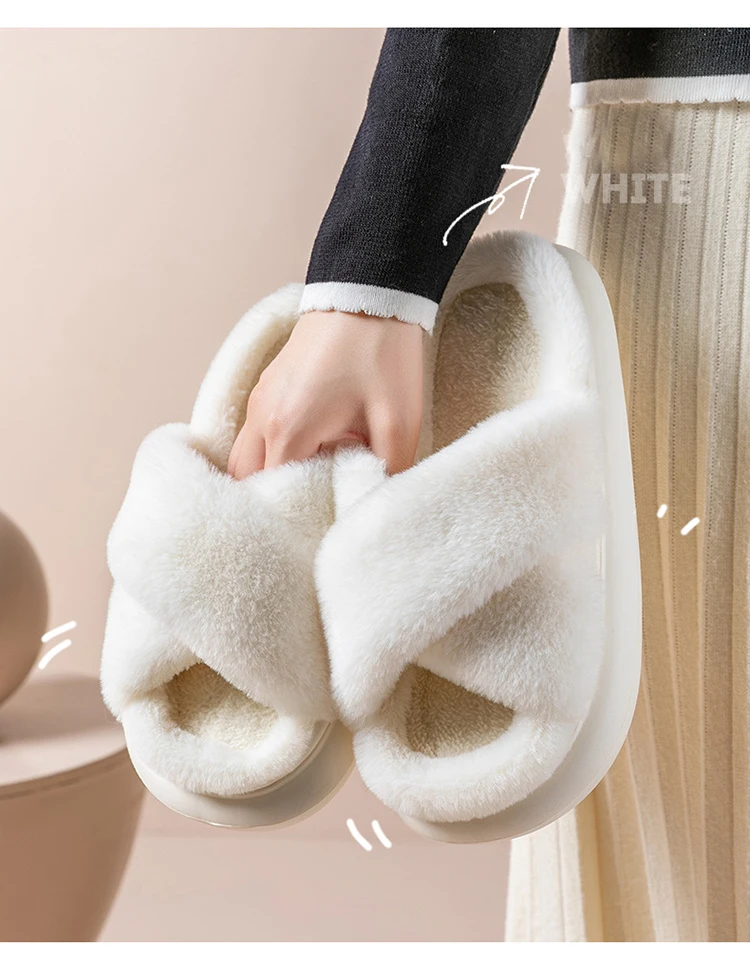 Flauschige Hausschuhe Frauen Haus Wohnungen Modedesigner Winters chuhe Damen Indoor Casual Plüsch Plattform Schuhe elegant groß – Detail 8