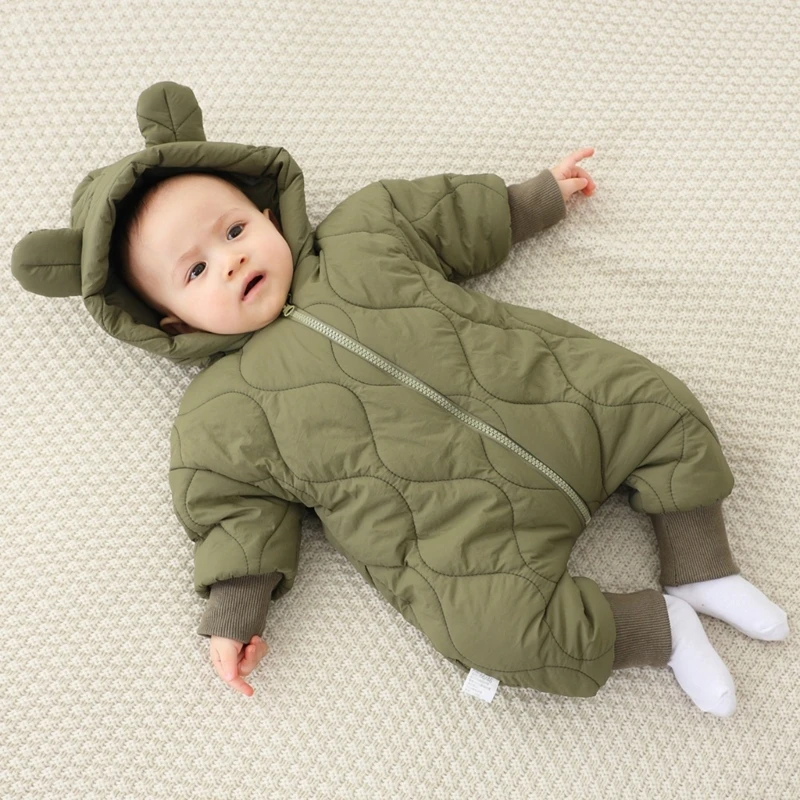 Baby Jumpsuit Boys Girls Romper Snowsuit Hooded Jumpsuit Clothes Autumn Winter Coat Warm Outfits for Infant 0-2 Year