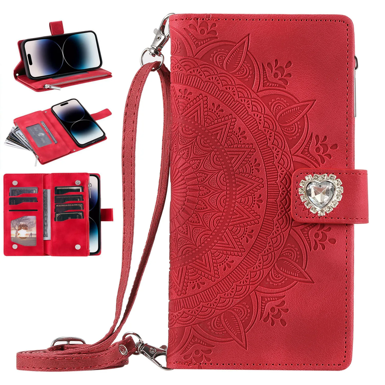 

Rhinestone Wallet Case For OPPO Realme GT3 GT2 GT Neo5 Neo3 Neo2 Crossbody Leather Wrist Rope Multi 8 Cards Book Flip Cover