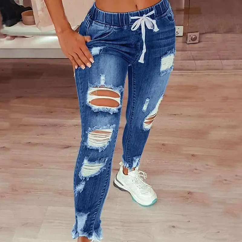 Sexy Ripped 2024 New Fashion Pants Women Solid Jeans for Women Pants Casual High Waist Trousers Women Vaqueros Mujer 802