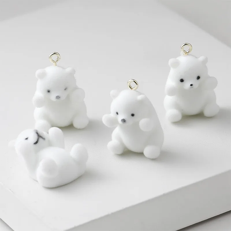 10Pcs/Lot Cute Plush Resin Christmas Hat Bear Cartoon Animal Charms for Phone Bag Keychain Pendant DIY Crafts Jewelry Make
