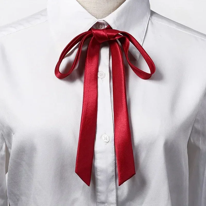 College Style Neck Tie Silk Satin Ribbon Solid Color Versatile Fashion Accessory Hand Tied Long Tassel Men's Women's Bow