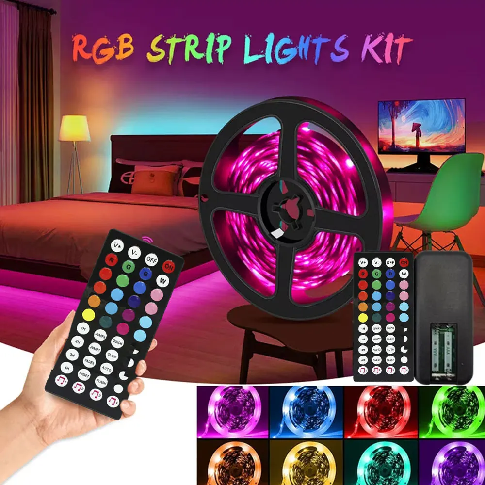 5050 RGB USB LED Strip Lights RGB 16 Million Colors Strip Lamp with 44 Key Remote Control  Flexible Lamp Tape for Room TV Diode