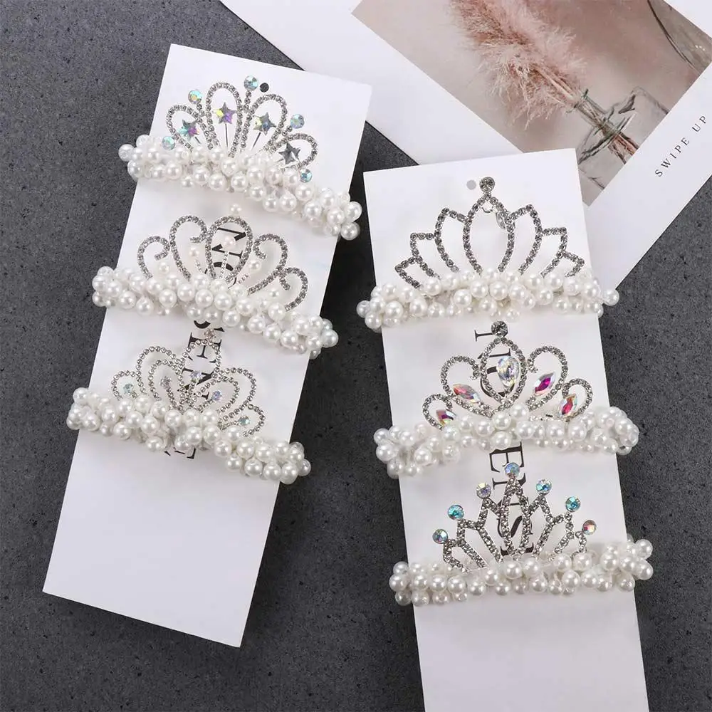 Japanese French Princess Rhinestone Sweet Elegant Children's Headdress Pearl Korean Style Hair Rope Crown Hair Rope