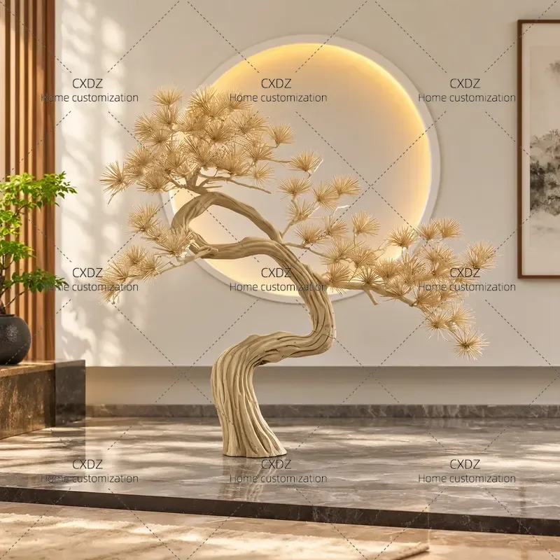 Large Artificial Pine Tree Bonsai Fake Luo Han Song White Cedar Plant Indoor Decor for Mall Hotel Living Room Soft Decoration