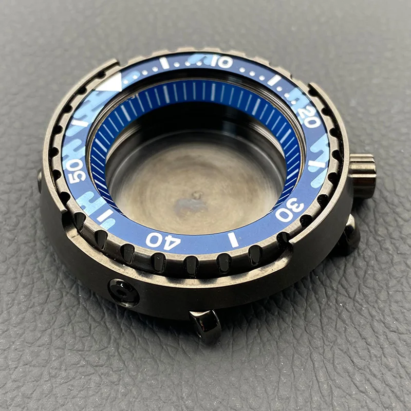 47mm Gun Grey Tuna Canned Watch Case NH35 Case Crown at 4.1 oclock Fits NH35 NH36 4R 7S Movement Men Divers Cases Customized
