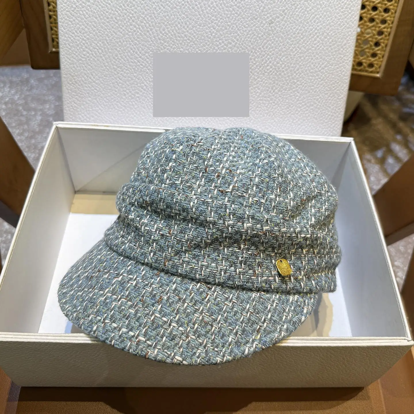 หมวกทรงแปดเหลี่ยมผ้าทวีดวินเทจสำหรับฤดูใบไม้ร่วงและฤดูหนาว