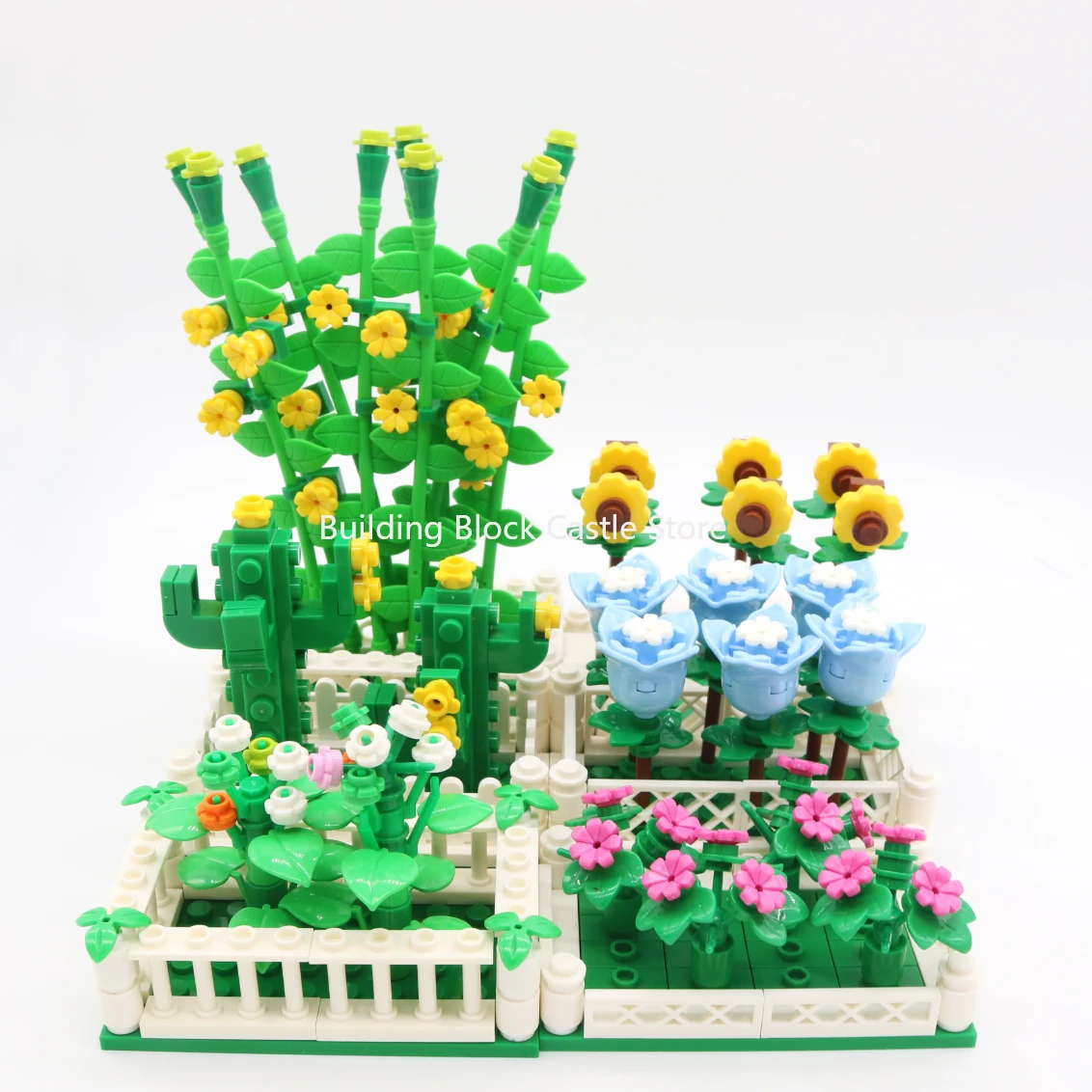 MOC Creative Garden with Cactus, Tulip, Sunflower, Vine Flower for Plant Building Small Particle Building Block Parts.