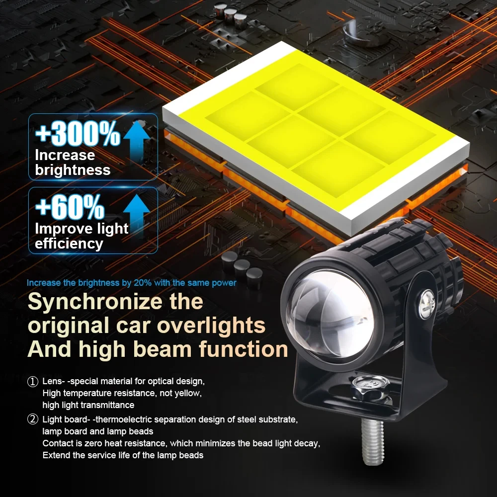1X Motorcycle LED Headlight Mini Projector ATV Scooter Lens Dual Color White Yellow Fog Light Driving Lamp Spotlights 12V 6000K