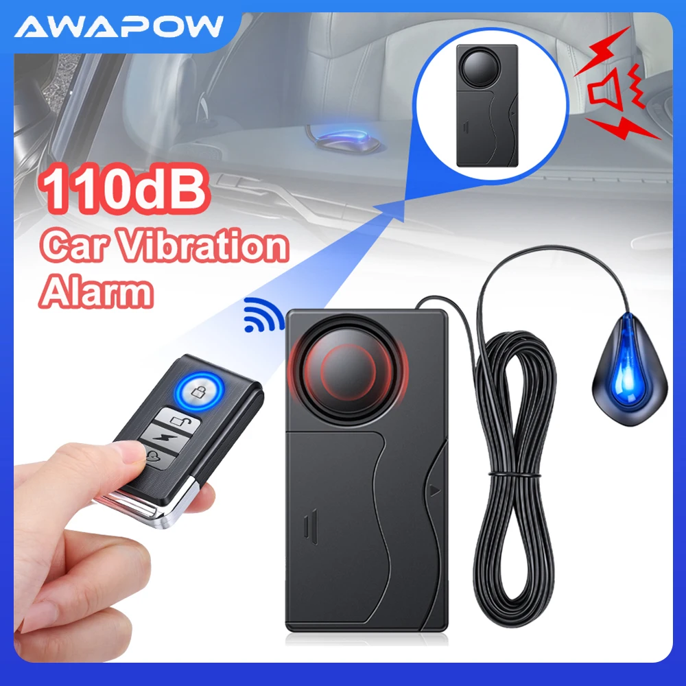 Awapow Alarme antivol 110 dB, alarme de vibration pour voiture avec télécommande, alarme de porte et de fenêtre, système de sécurité pour voiture