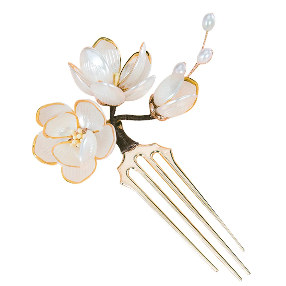 Elegant Chinese Style Hair Comb with Lotus Motif Vintage 4 Prong Side Comb for Hanfu Traditional Outfits Wedding Hair Styling