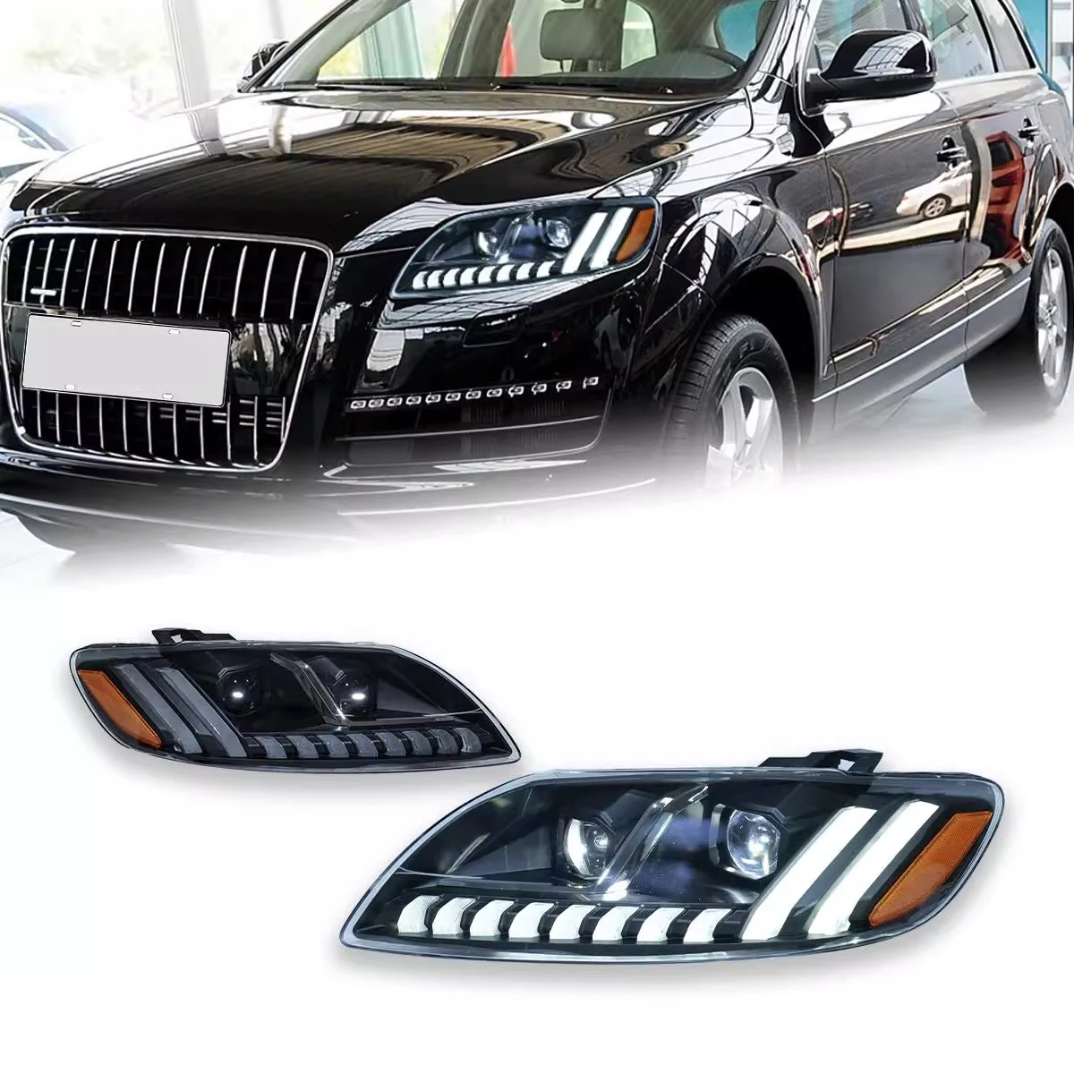 

Светодиодная фара для Audi Q7 2006-2015, светодиодные дневные ходовые огни, светодиодные динамические указатели поворота, светодиодные ближние/дальные огни в сборе